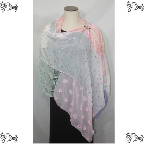 AIR Artsy Accessories Accessories - Patchwork Poncho Pink Mint Lavender Chiffon Scarf